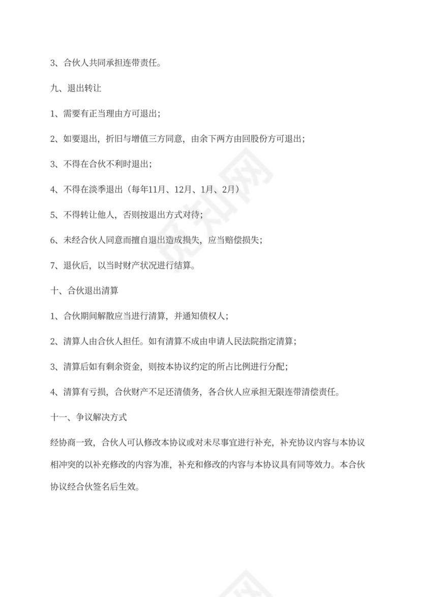 酒店合伙投资经营合同协议