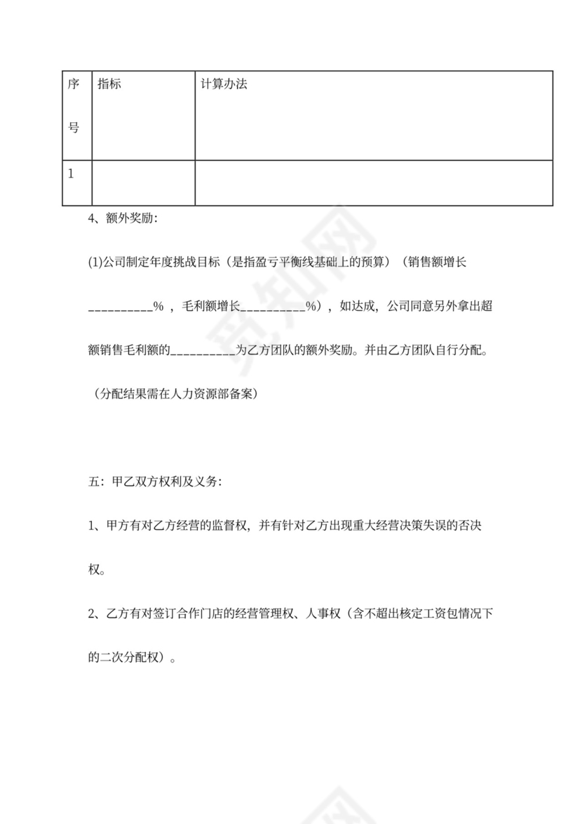 门店合伙人经营合同协议
