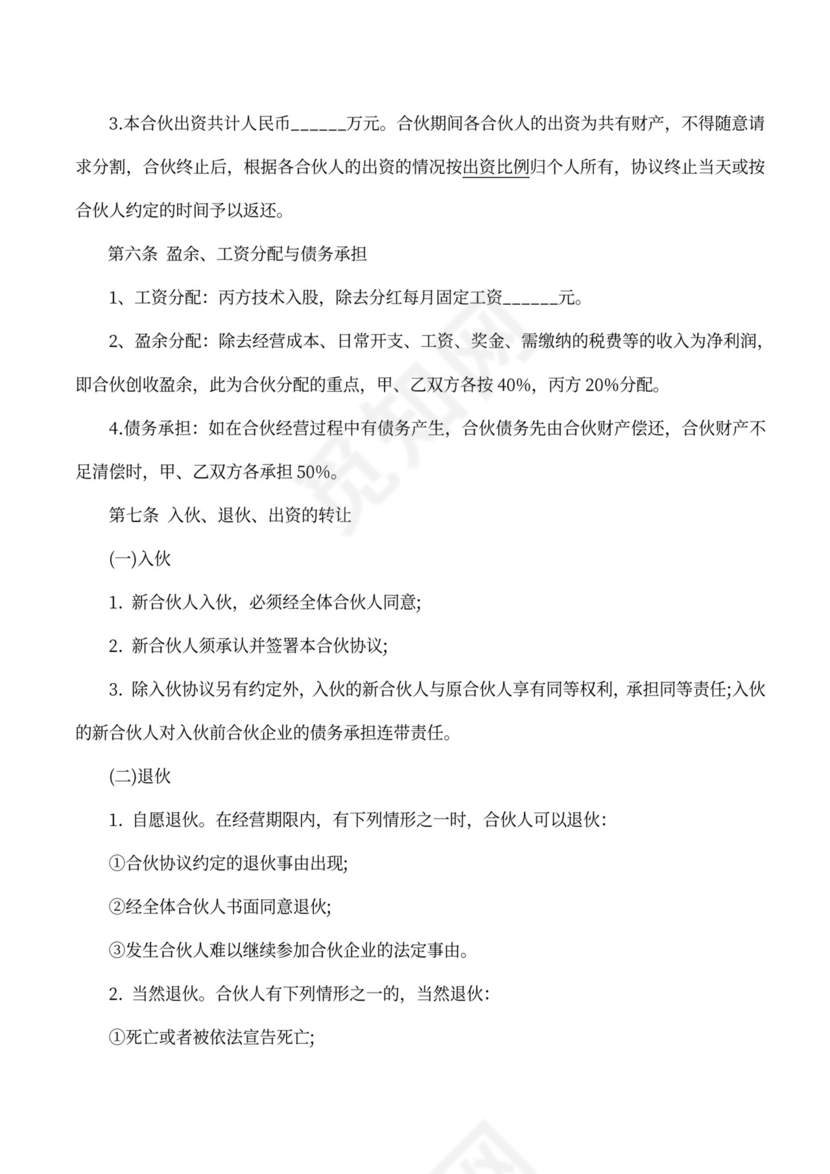 合伙人协议（技术入股）