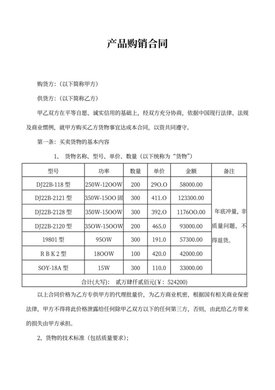 产品购销合同实用
