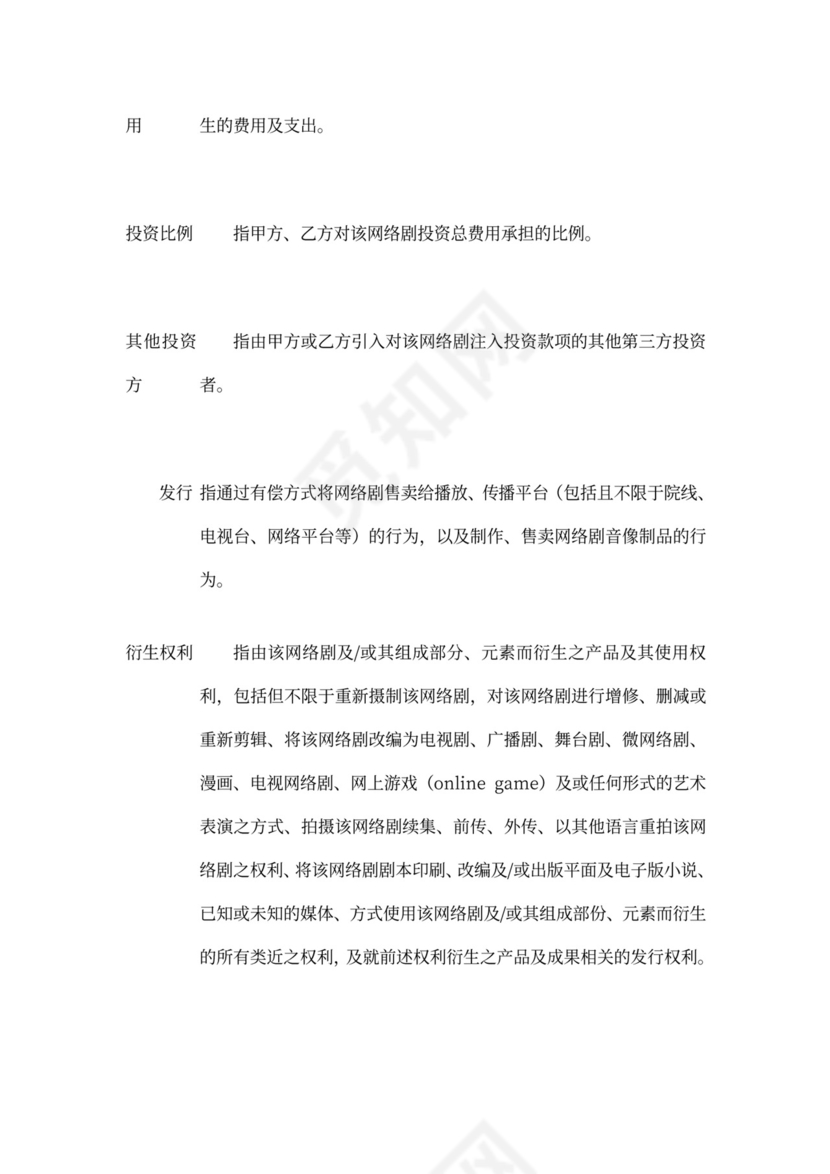 网剧投资协议书