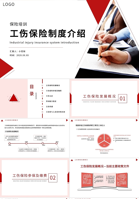 红色商务简约工伤保险制度介绍PPT模板