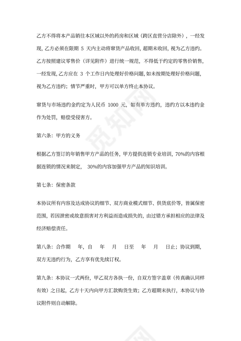 药品合作销售协议模板