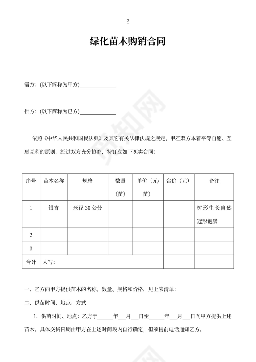 苗木购销合同实用版