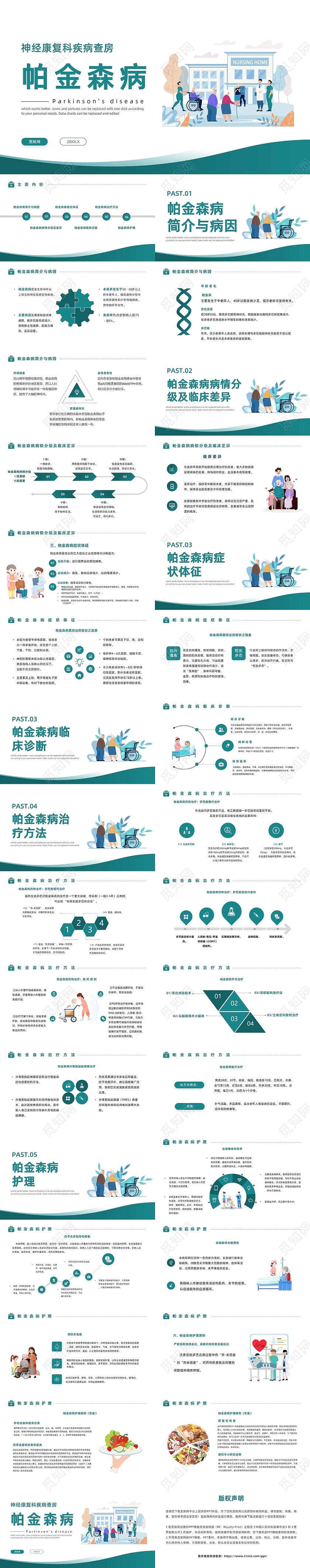 蓝色卡通风帕金森病护理查房PPT