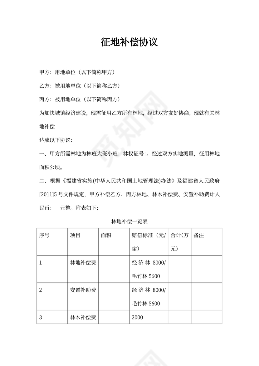 林地赔偿协议书