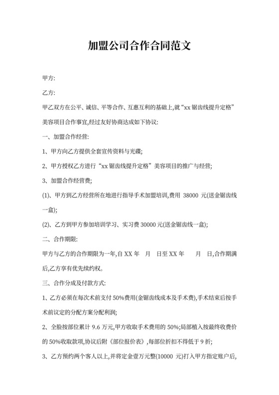 加盟公司合作合同