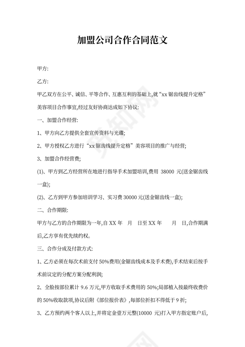 加盟公司合作合同