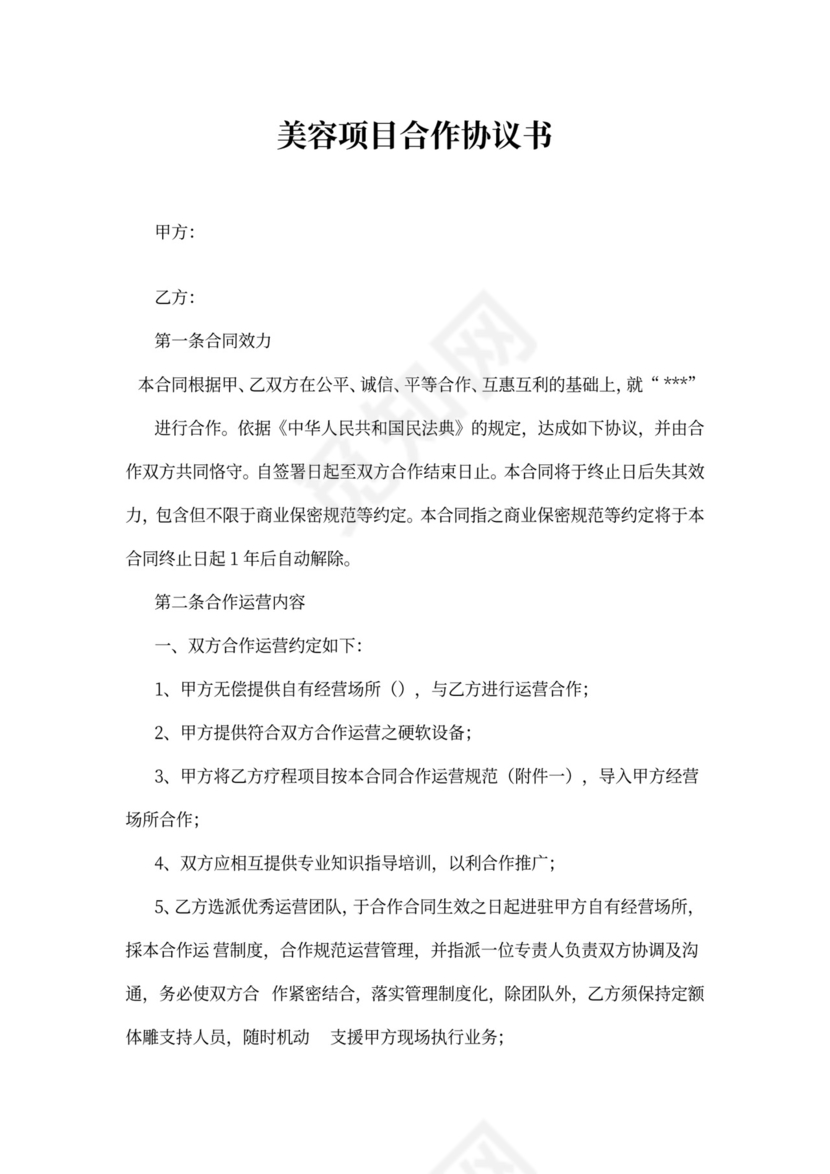 美容项目合作协议书