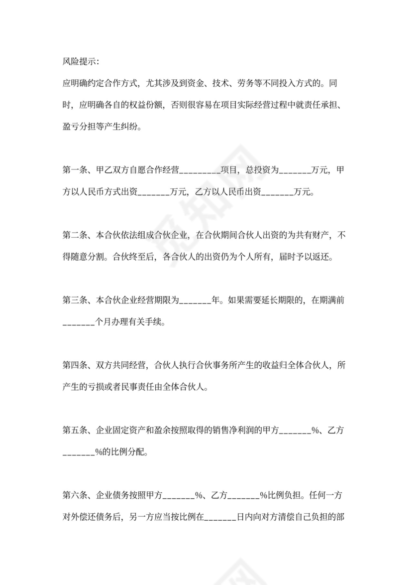 合作开店协议合同范本标准版新版