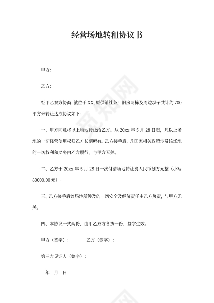经营场地转租协议书