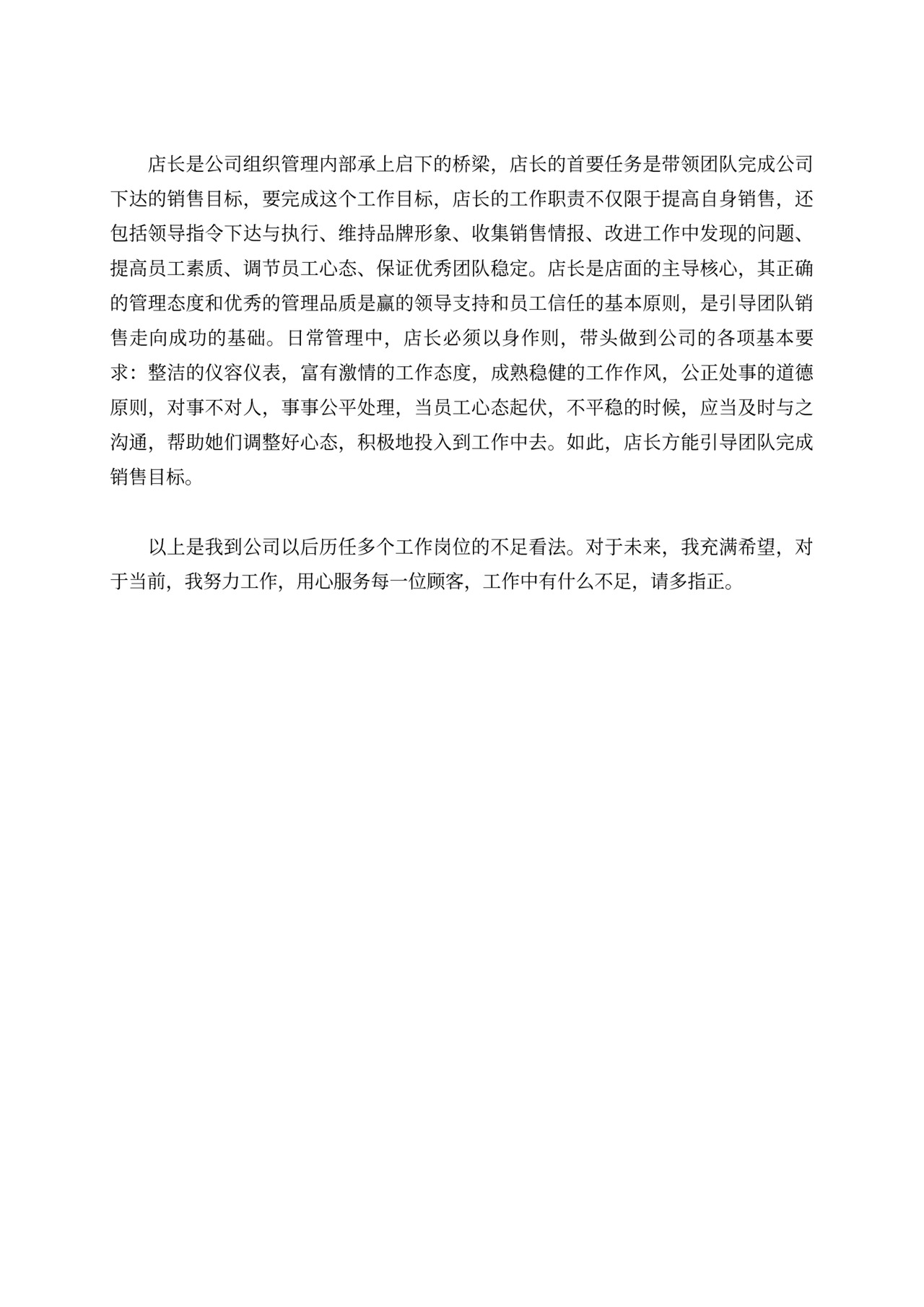 店长述职报告范文