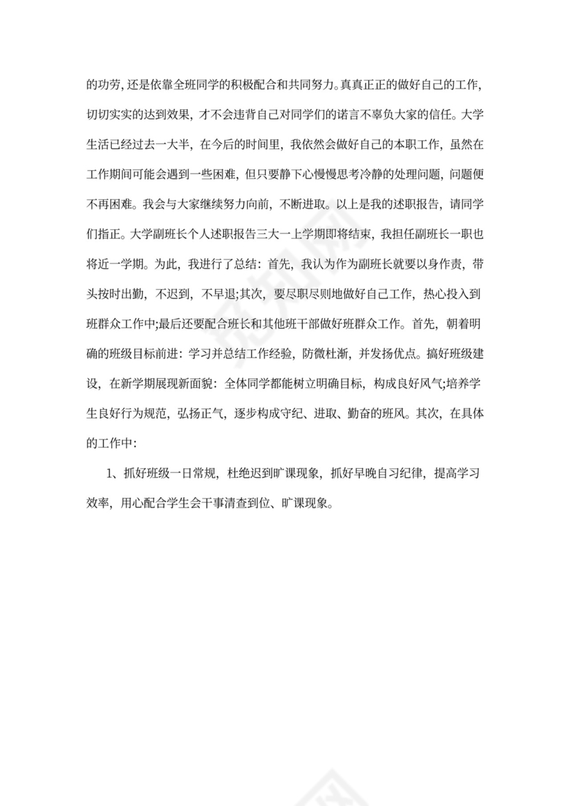 大学副班长个人述职报告