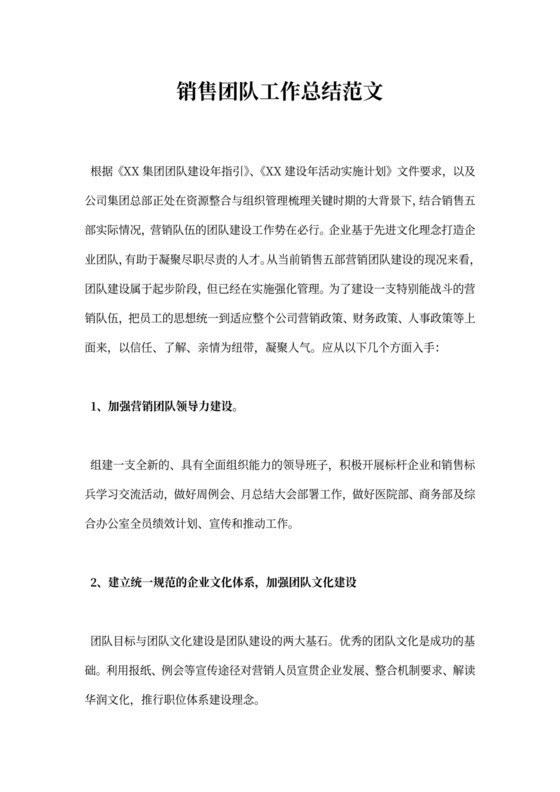 销售团队工作总结范文