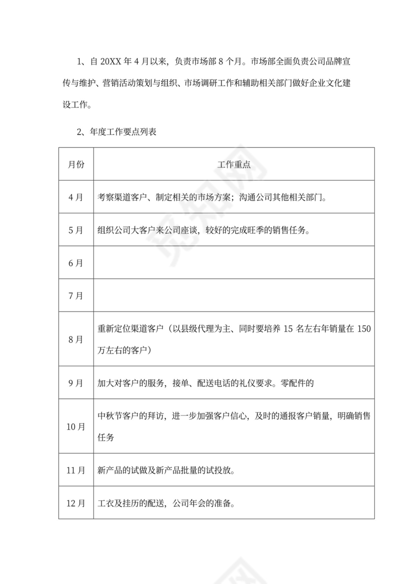 市场部工作总结