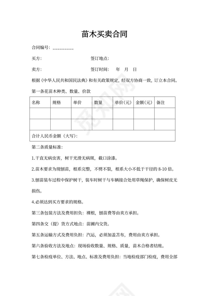 苗木买卖合同范本