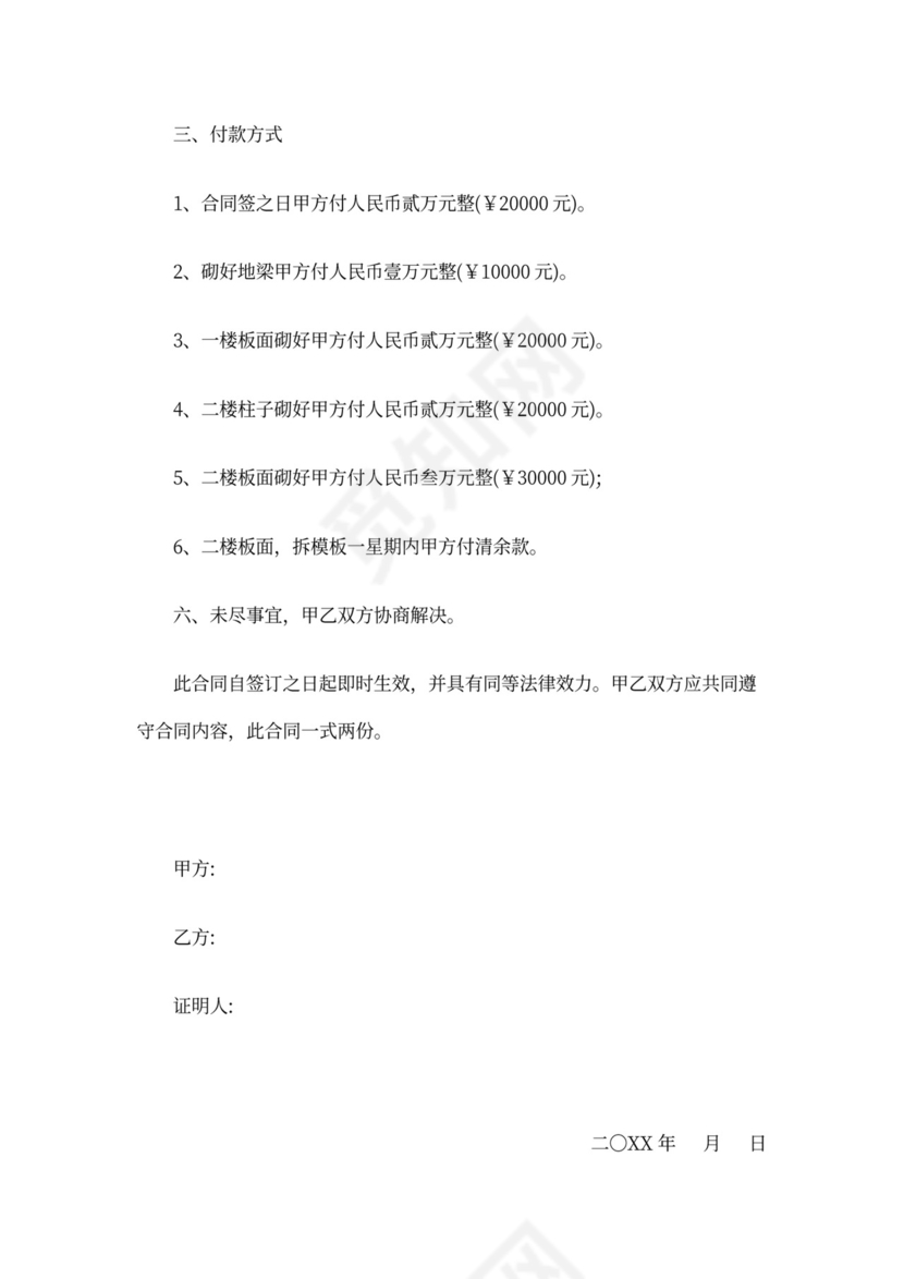 建房承包合同范本新