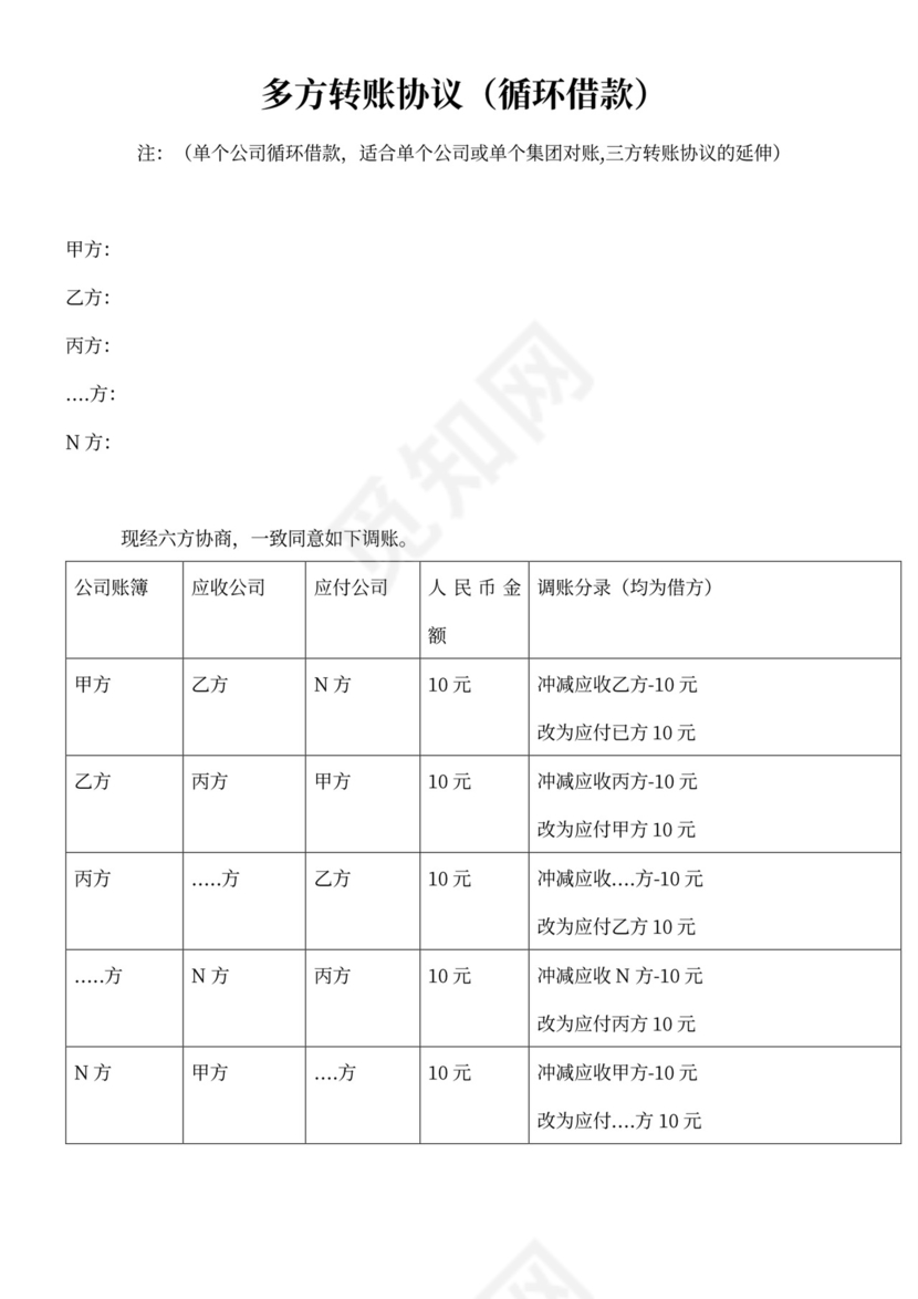三方和多方转账协议