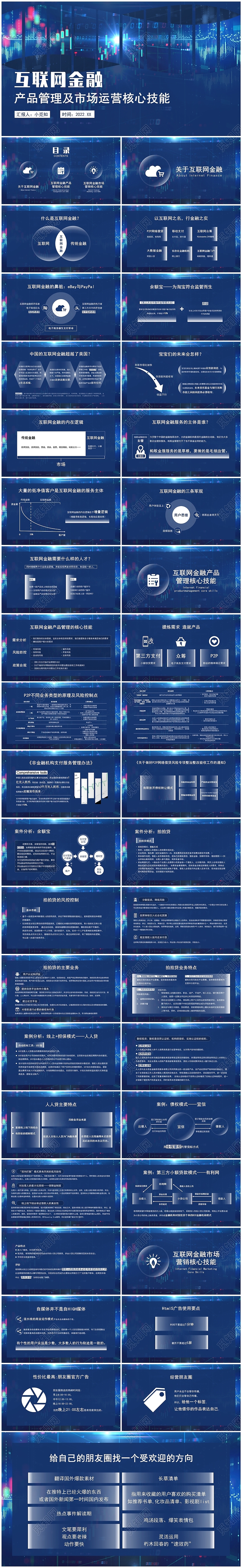 深蓝色科技风互联网金融产品管理及市场运营核心PPT