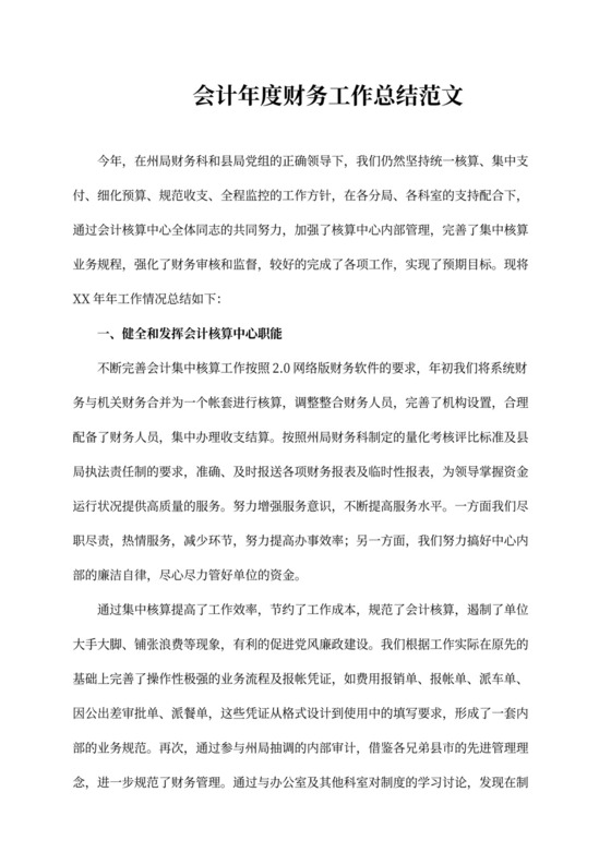 会计年度财务工作总结范文