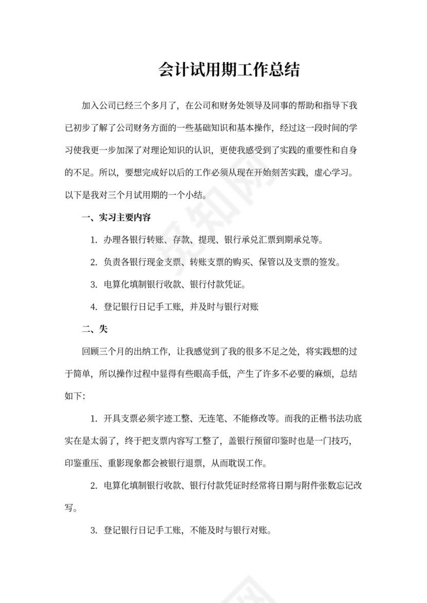 会计试用期工作总结