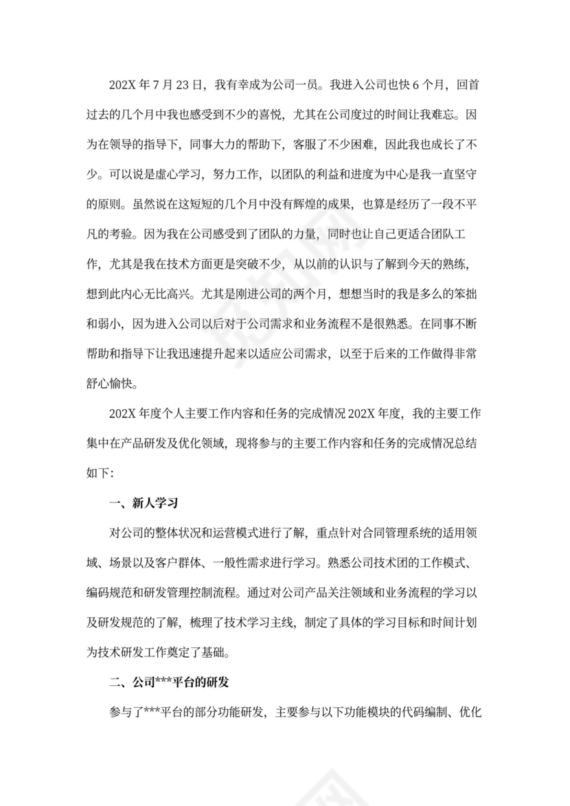 202X年软件项目工作个人总结