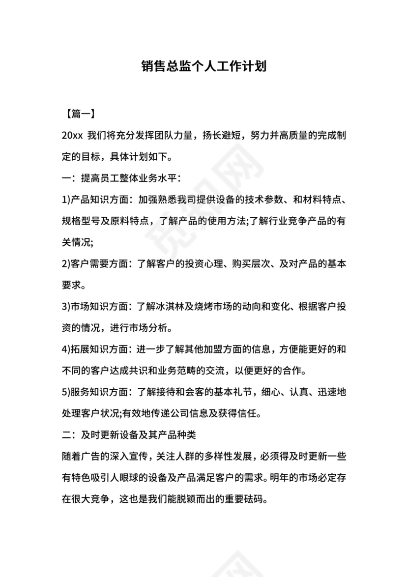 销售总监个人工作计划
