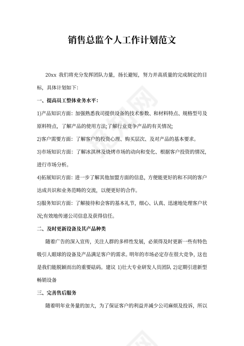 销售总监个人工作计划范文