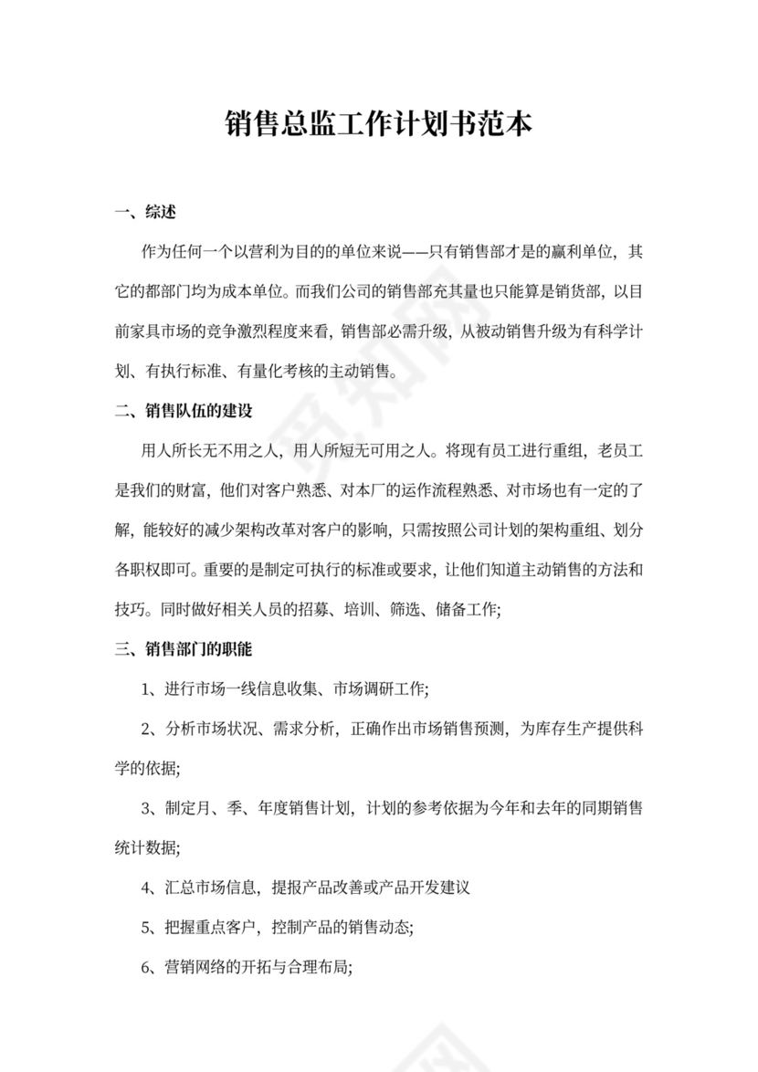 销售总监工作计划书范本