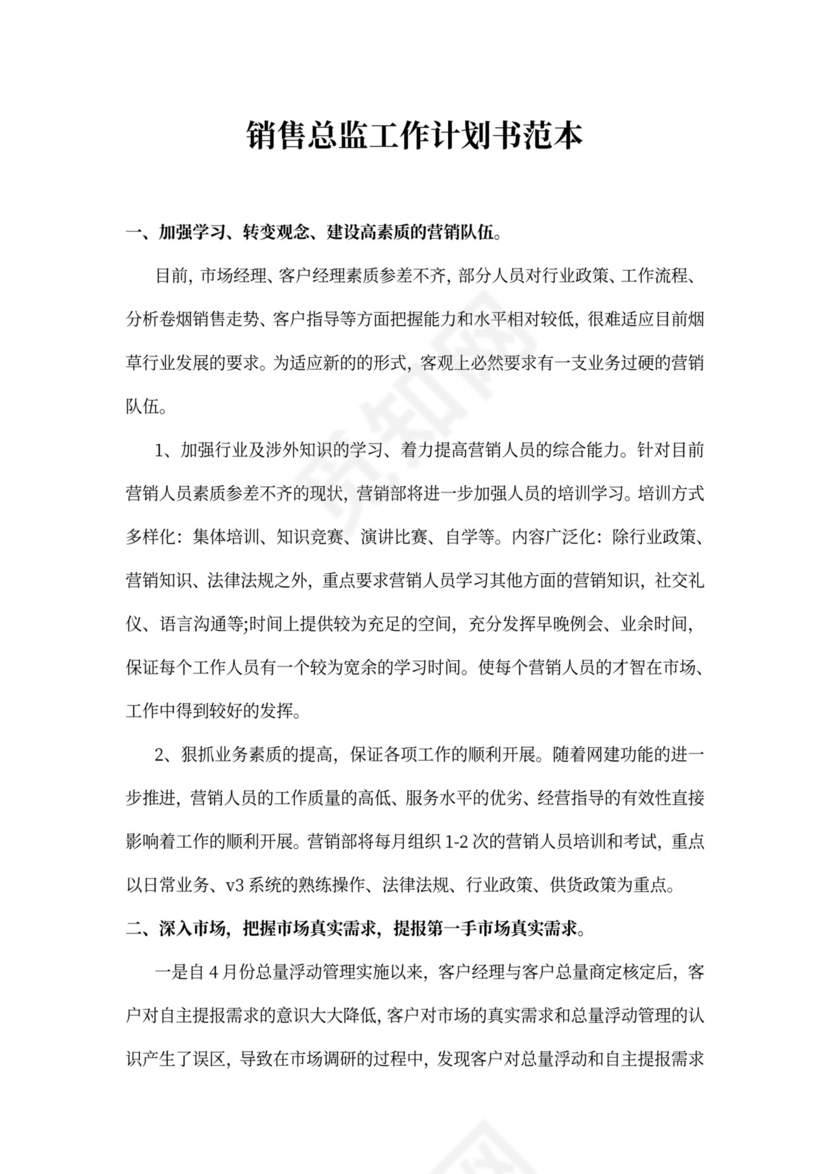 销售总监工作计划书范本
