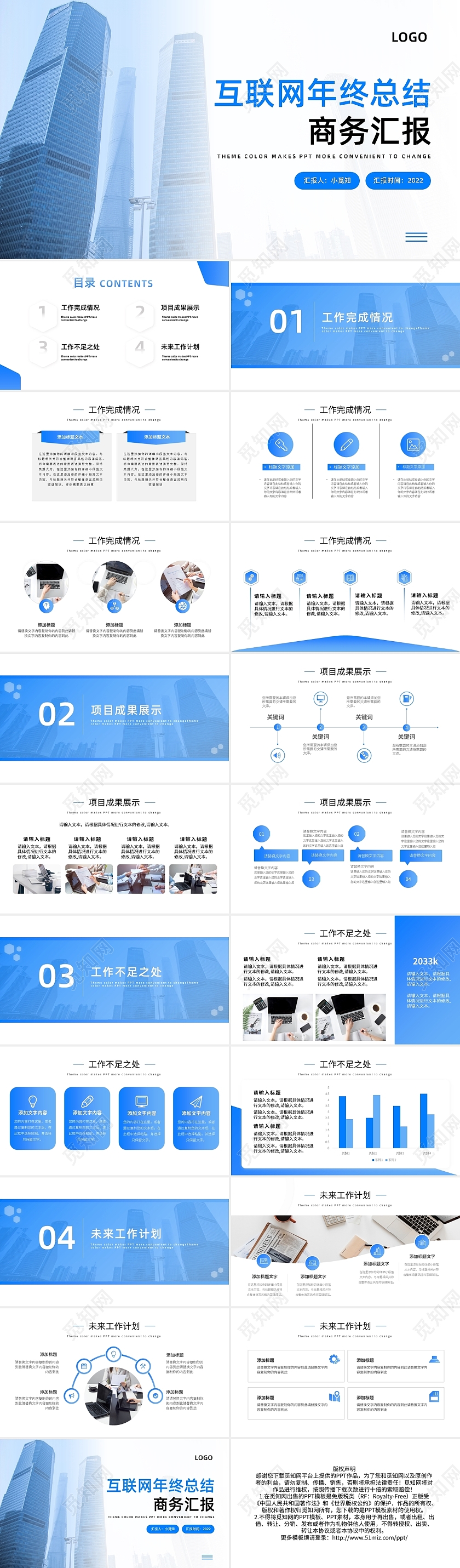 渐变蓝色工作总结汇报述职PPT模板宣传PPT动态PPT