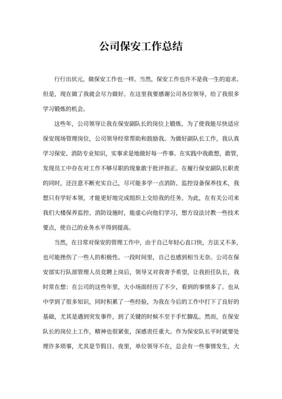 公司保安工作总结