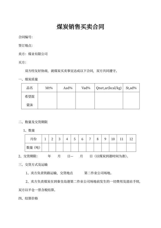 煤炭销售买卖合同