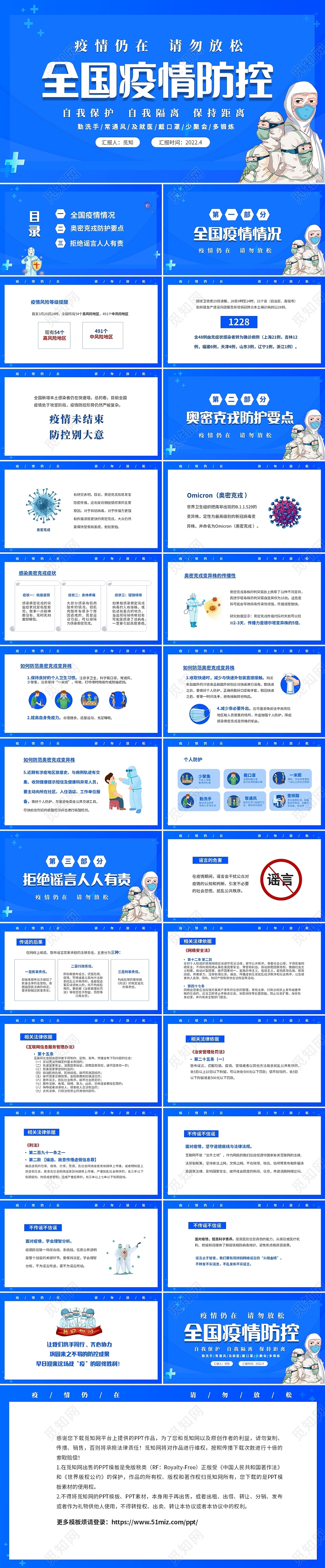 蓝色简约医疗风疫情仍在请勿放松全国疫情防控汇报PPT