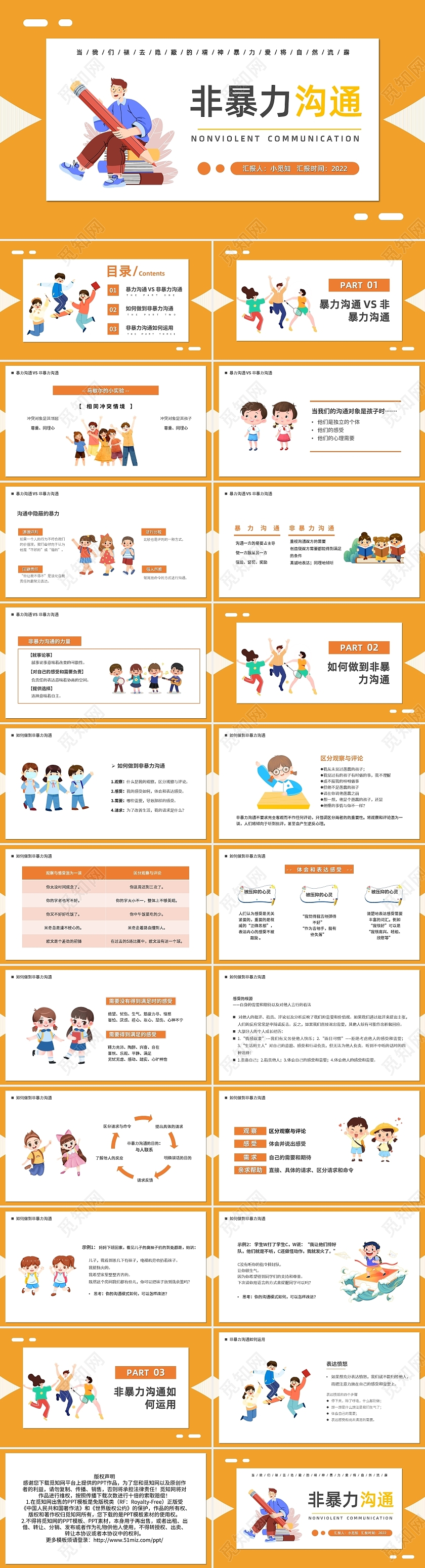 橙色卡通非暴力沟通企业培训PPT模板宣传PPT动态PPT