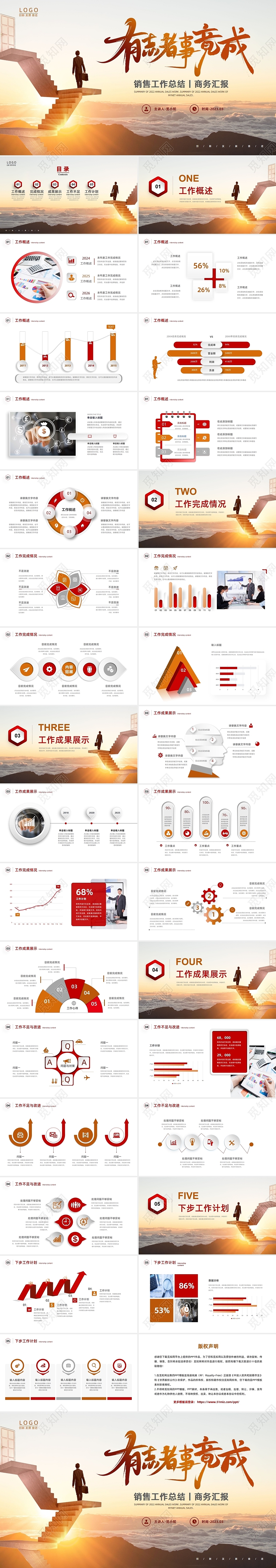 励志简约大气销售工作总结销售工作汇报PPT模板