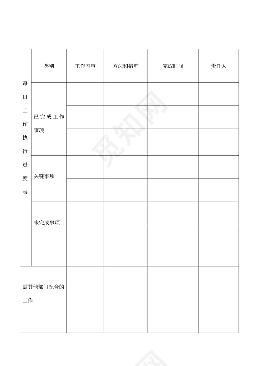 每日工作执行进度表word模板