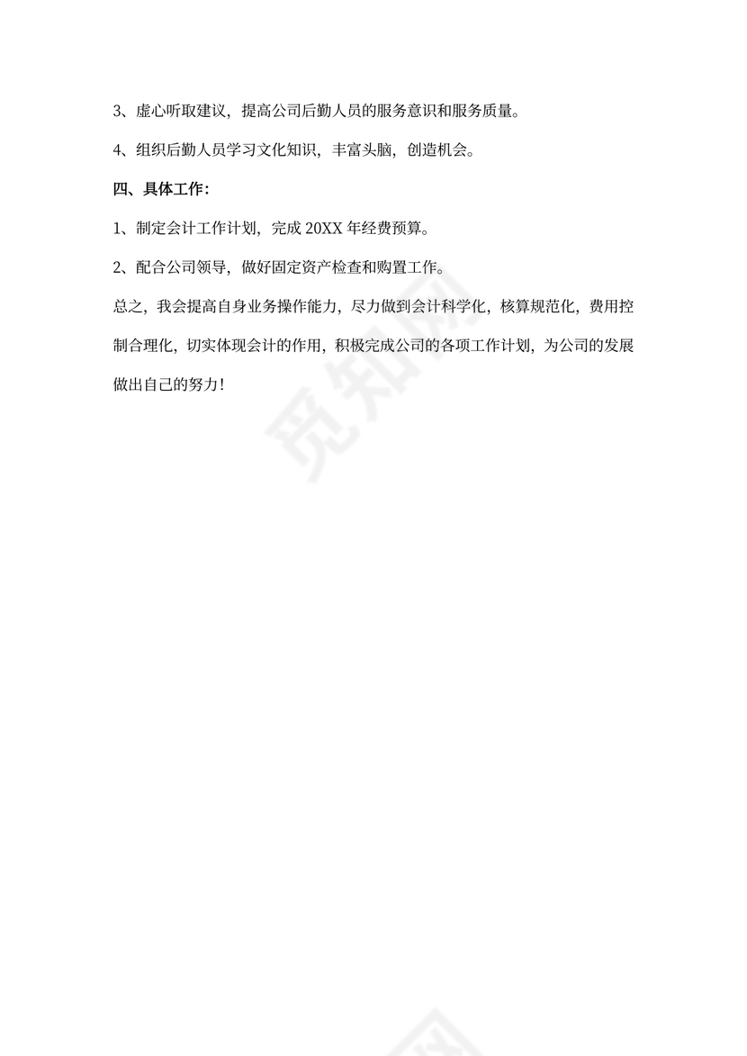公司会计工作计划模板