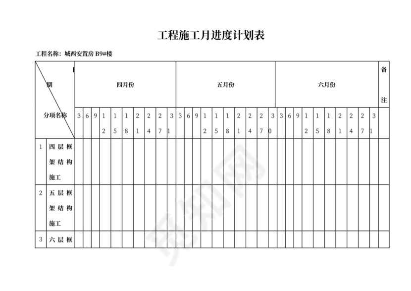 工程施工月进度计划表
