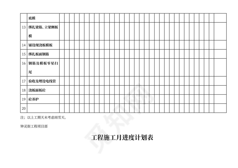工程施工月进度计划表