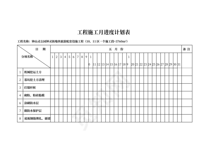工程施工月进度计划表
