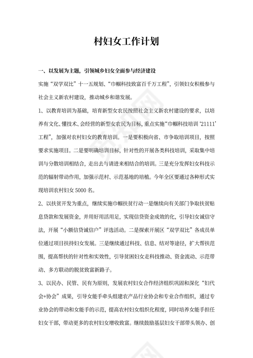 村妇女工作计划