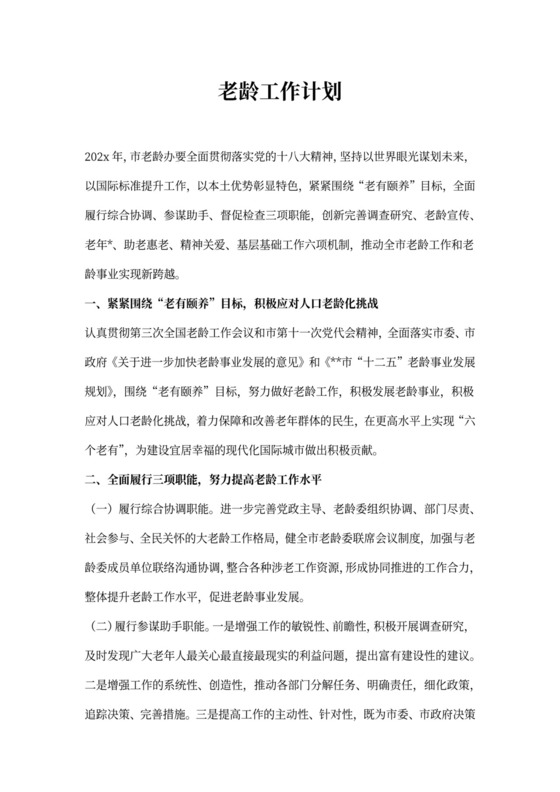 老龄工作计划书