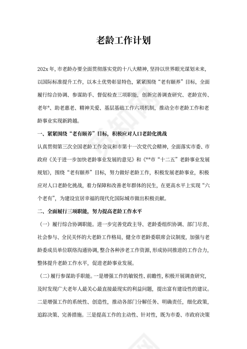 老龄工作计划书