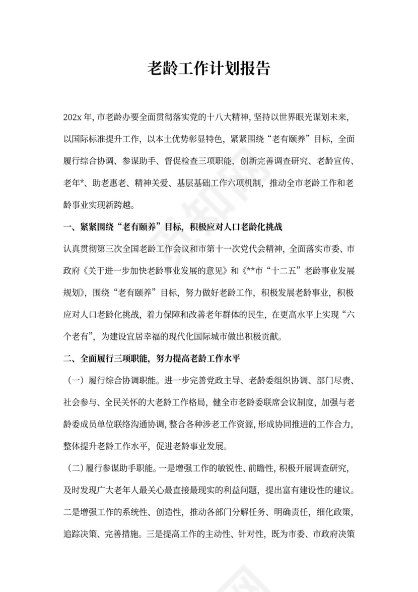 老龄工作计划报告