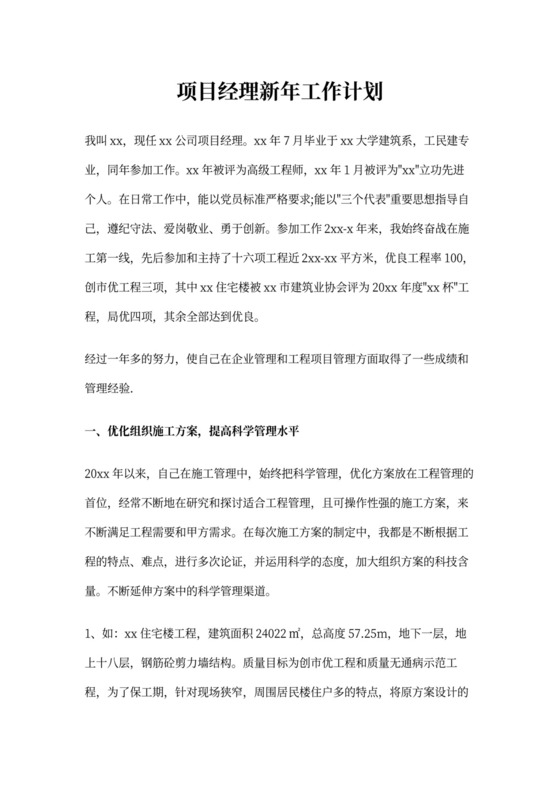 项目经理新年工作计划