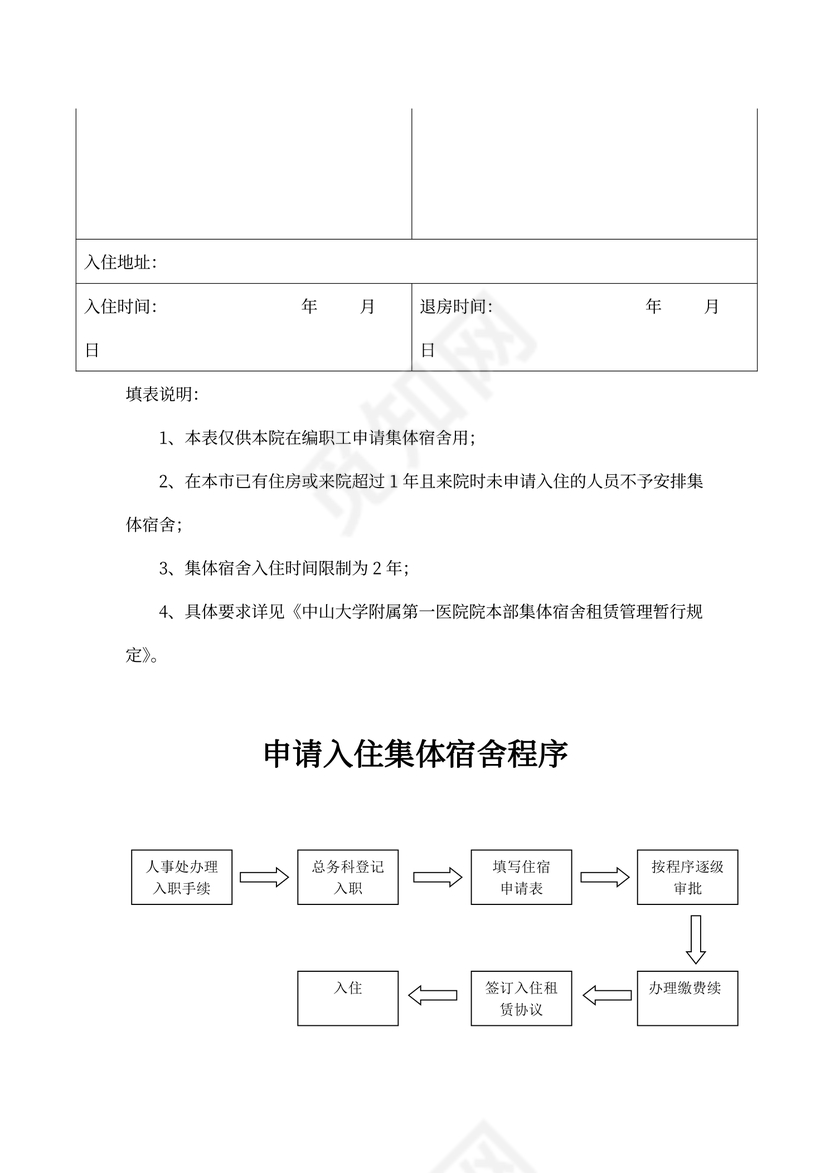 博士后集体宿舍住宿申请表