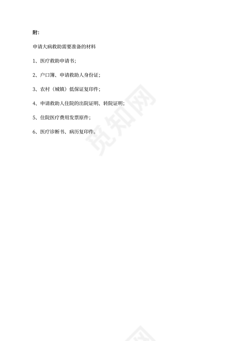 大病救助申请书范文