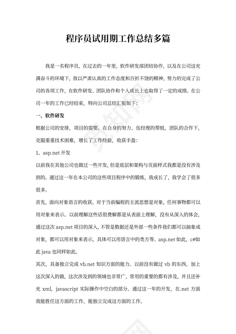 程序员试用期工作总结多篇