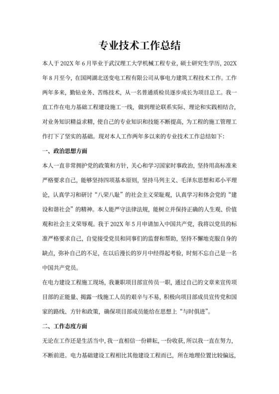 专业技术工作总结